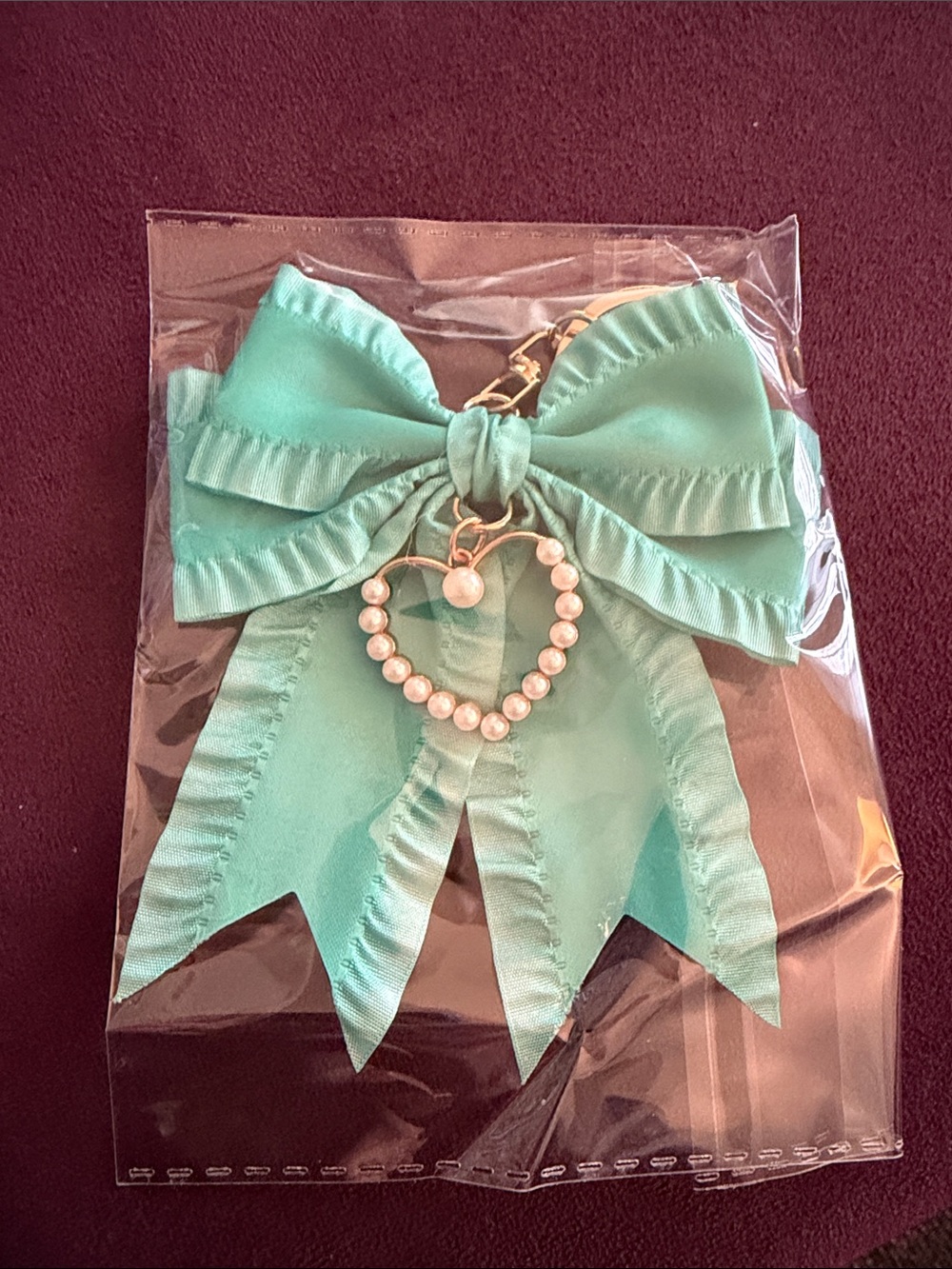 Bow & Pearl Heart Keychain Charm - Lavender, Pink, Blue, Teal - Picture 2 of 5